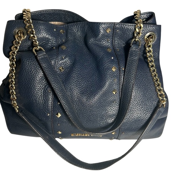 Michael Kors Jet Set Navy Blue Leather Studded Chain Strap Bag - Picture 2 of 16
